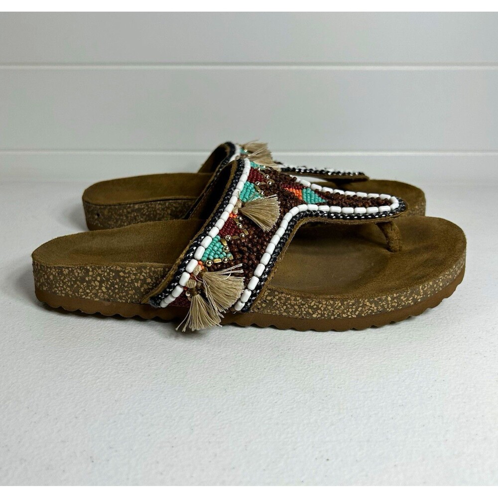 Torgeis Women’s Sandals US 8 M Brown Beaded Tassel Thong Slide Cushioned